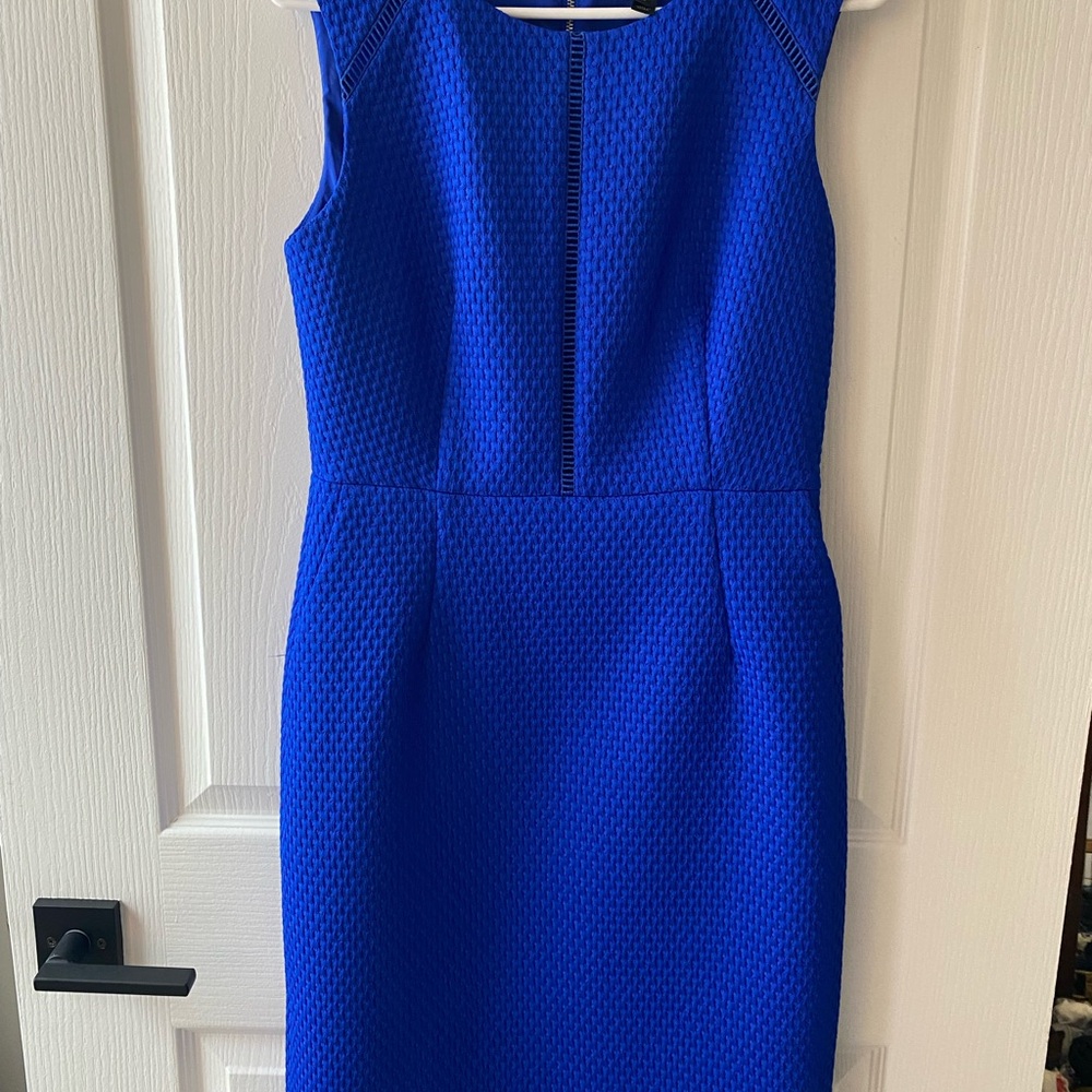 J. Crew Bright Cobalt Blue Textured Midi Sheath Dress - Picture 2 of 6